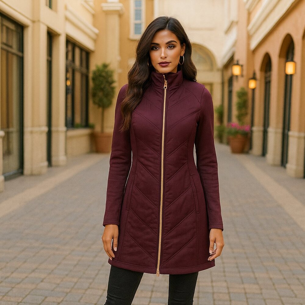 Fila Women's Maroon Long Sleeve Down Parka Long Length Jacket  Size Small